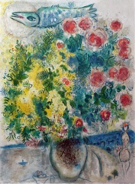 Rosen und Mimosen aus Nizza an der Cote dAzur Farblithographie des zeitgenössischen Marc Chagall Ölgemälde